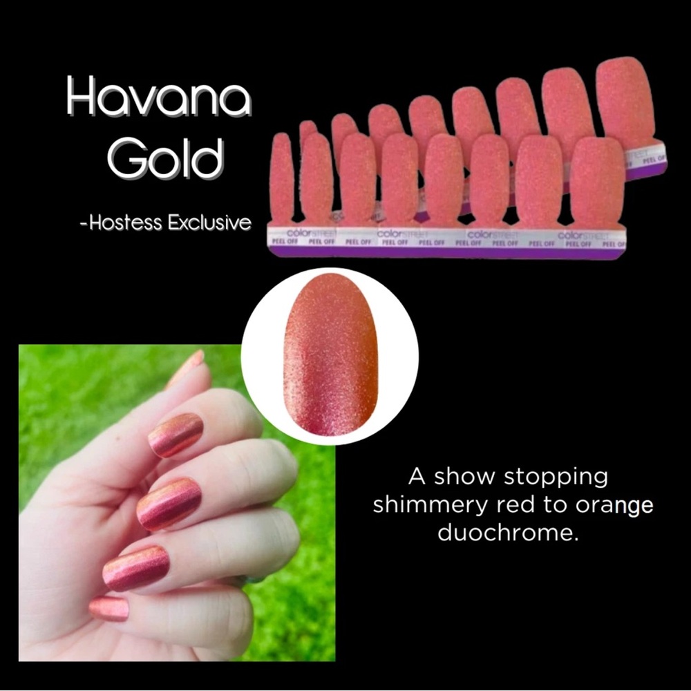 Color Street Havana Gold Press-On Nails - Shimmery Red to Orange Duochrome